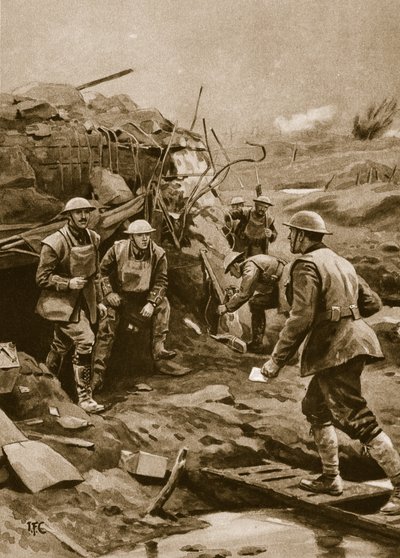 Corriere che consegna ordini alla linea del fronte, 1914-19 da English School