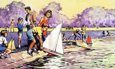 Barche a vela nel Round Pond, Kensington Gardens da English School