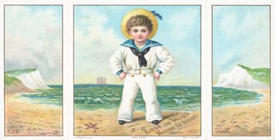 Marinaio Ragazzo sulla spiaggia, Cartolina di Natale da English School