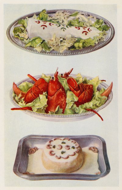 Salmone in maionese; Insalata di aragosta; Soufflé di pesce da English School