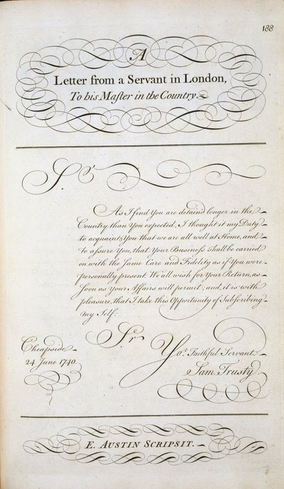 Lettera campione da un libro modello di lettere, c.1740 da English School