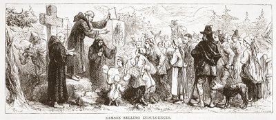 Sansone che vende indulgenze, illustrazione da La storia del protestantesimo di James Aitken Wylie, pub. 1878 da English School