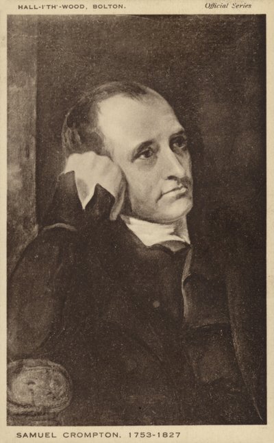 Samuel Crompton (1753-1827), inventore inglese del mulo da filatura (litografia) da English School