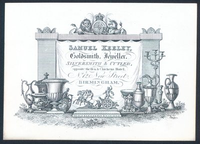 Samuel Keeley, orafo, gioielliere, argentiere e coltellinaio, biglietto commerciale da English School