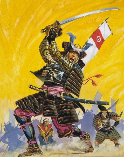 Guerrieri samurai (gouache su carta) da English School