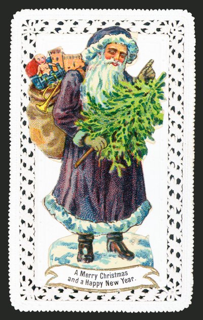 Babbo Natale con sacco di giocattoli e albero, biglietto di Natale da English School