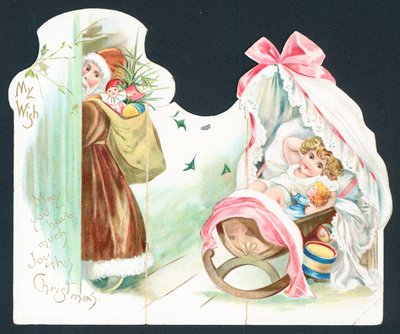 Babbo Natale che visita un neonato nella culla da English School