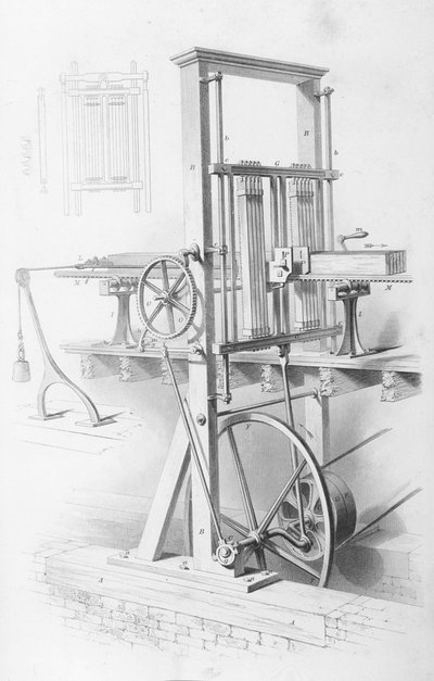 Sega in segheria da Cyclopaedia of Useful Arts & Manufactures, a cura di Charles Tomlinson, c.1880s da English School