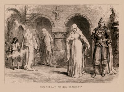 Scena dalla Nuova Opera di Balfe, "Il Talismano" (incisione) da English School