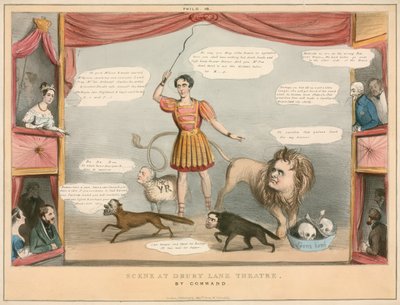 Scena dal Drury Lane Theatre, Londra; cartone animato da English School