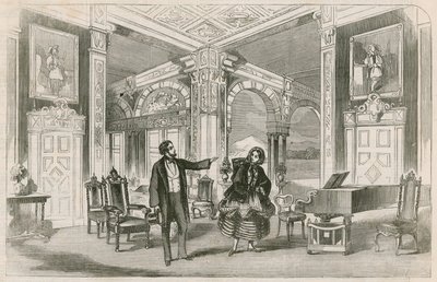 Scena dal nuovo spettacolo di Miss P Horton alla Gallery of Illustration, Regent Street, Londra da English School