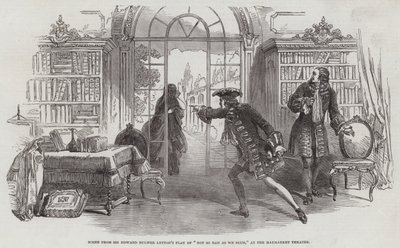 Scena dalla commedia di Sir Edward Bulwer Lytton "Non così male come sembri," al Haymarket Theatre da English School