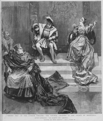 Scena da una produzione di Enrico VIII di Shakespeare al Lyceum Theatre, Londra da English School