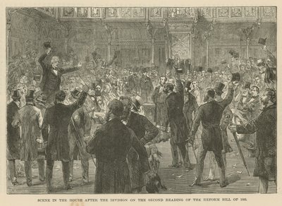 Scena alla Camera dei Comuni dopo la divisione sulla seconda lettura del Reform Bill del 1866 da English School