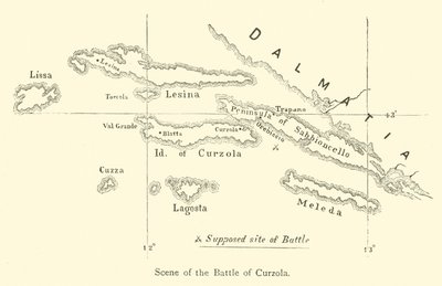 Scena della battaglia di Curzola (incisione) da English School