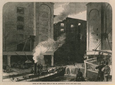 Scena del grande incendio ai Docks di St Katherine da English School