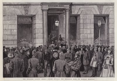 Scena fuori dalla Birkbeck Bank, Londra, durante la crisi delle società edilizie del 1892 da English School