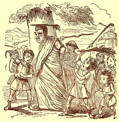 Scolari che frustano il maestro, illustrazione da La Storia Comica di Roma di Gilbert Abbott a Beckett, pubblicata c.1850 da English School