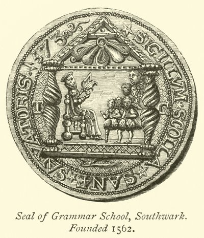 Sigillo della scuola di grammatica, Southwark, fondata nel 1562 da English School