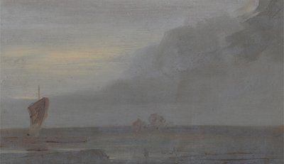 Paesaggio marino con barche: sera, precedentemente attribuito a J.M.W. Turner (1775-1851) e anche attribuito a Peter de Wint (1784-1849), 1810-20 da English School
