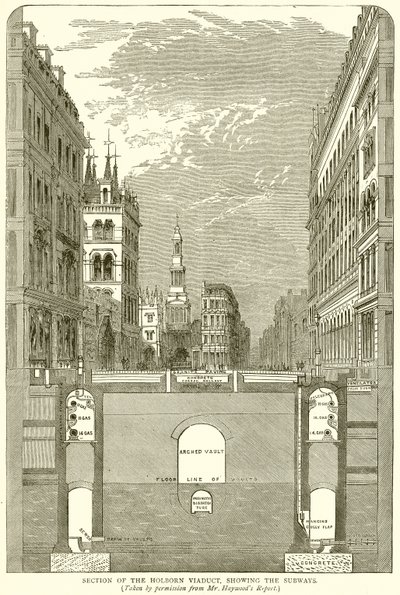 Sezione del Holborn Viaduct, che mostra le metropolitane da English School