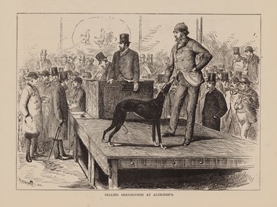 Vendita di levrieri da Aldridge (incisione) da English School
