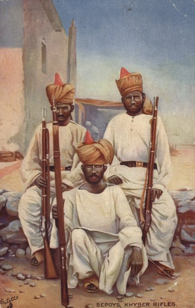 Sepoys, Khyber Rifles (litografia a colori) da English School