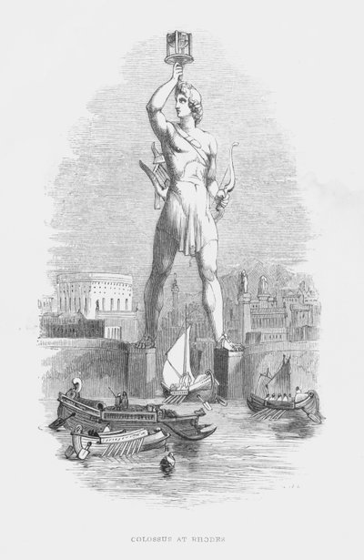 Sette meraviglie del mondo antico: Colosso di Rodi (incisione) da English School