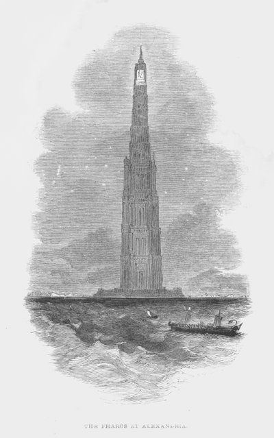 Sette meraviglie del mondo antico: Il Faro di Alessandria (incisione) da English School