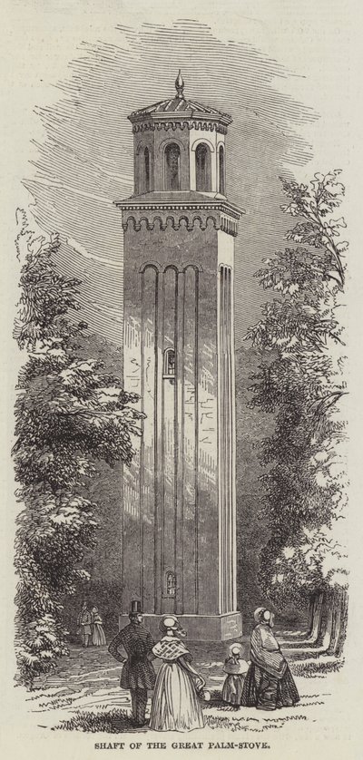 Albero maestro della grande serra delle palme (incisione) da English School