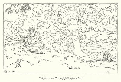 Sogno di una notte di mezza estate di Shakespeare; Titania addormentata (incisione) da English School