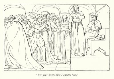Misura per misura di Shakespeare; Claudio perdonato dal duca (incisione) da English School