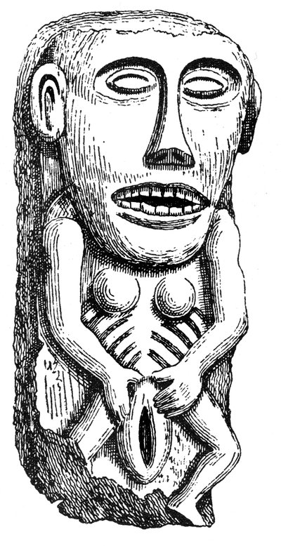 Sheela-na-Gig, dal castello di Ballinahend, Tipperary, Irlanda da English School