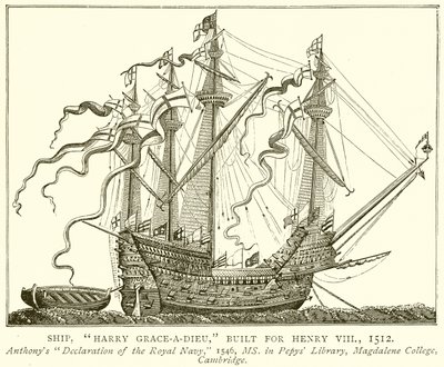 Nave, Harry Grace-a-Dieu, costruita per Enrico VIII, 1512 da English School