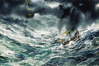 Nave in tempesta (gouache su carta) da English School