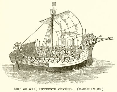 Nave da guerra, XV secolo. (Manoscritto Harleiano) da English School