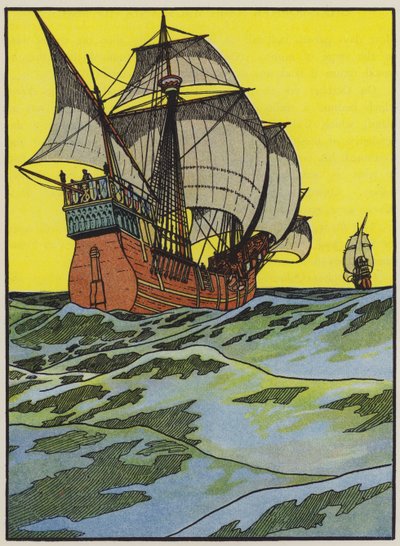 Navi di Cristoforo Colombo che attraversano l