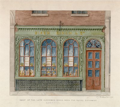 Negozio del defunto Alderman Birch vicino alla Royal Exchange. 1871 da English School