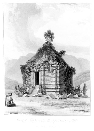 Santuario sul Monte Dieng o Prahu a Giava centrale, da History of Java, volume 2, pubblicato nel 1817 da English School