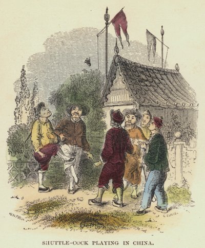 Gioco del Volano in Cina (incisione colorata) da English School