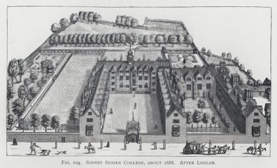 Sidney Sussex College, circa 1688, dopo Loggan da English School