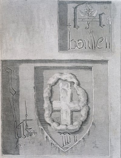 Firma di Anna Bolena durante la sua prigionia nella Torre di Londra e la croce di un altro prigioniero da English School