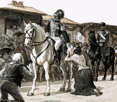 Simón Bolívar cavalca trionfante per le strade di Caracas da English School