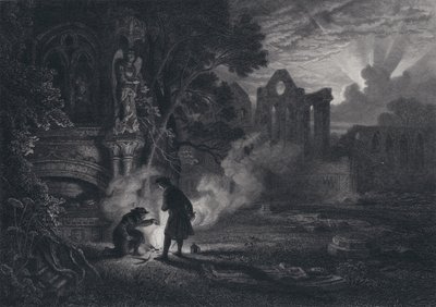 Sir Arthur e Dousterswivel nelle rovine di St Ruth (incisione) da English School