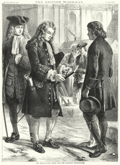 Sir Christopher Wren e il Taglialegna del Suffolk (incisione) da English School