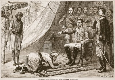 Sir David Ochterlony e il messaggero Ghoorka, illustrazione da Cassells Illustrated History of India di James Grant, pub. 1879 da English School