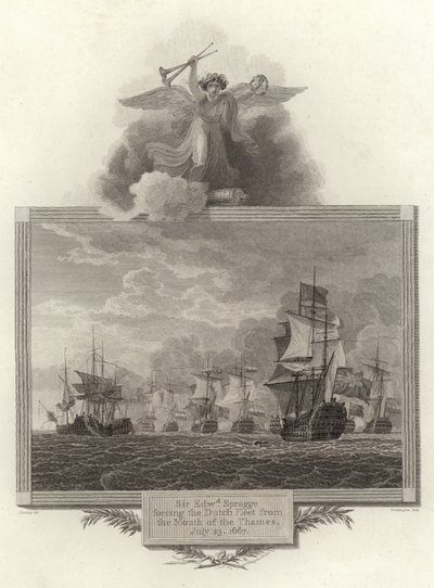 Sir Edwd Spragge costringe la flotta olandese a lasciare la foce del Tamigi, 23 luglio 1667 da English School