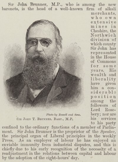 Sir John T Brunner, baronetto, MP da English School