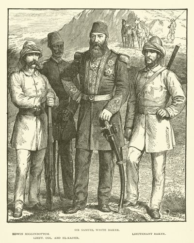 Sir Samuel White Baker, Edwin Higginbottom, Tenente Baker, Tenente Colonnello Abd El-Kader (incisione) da English School