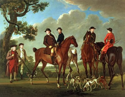 Sir Thomas Gascoigne e Sir Walter Vavasour con il prete, il vicario e i servitori di caccia da English School